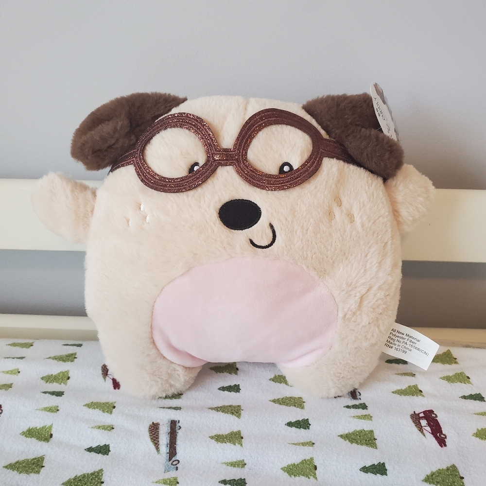 Cute & Cudly Dog With Glasses Stuffed Animal 9 Inches Plush Beige NWT